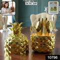 Stainless Steel Golden Cutlery Set With Pineapple Storage Stand (24 Pc Set)
