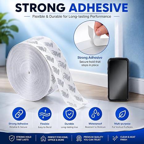 Roll of door bottom seal strip with its peel-off adhesive backing