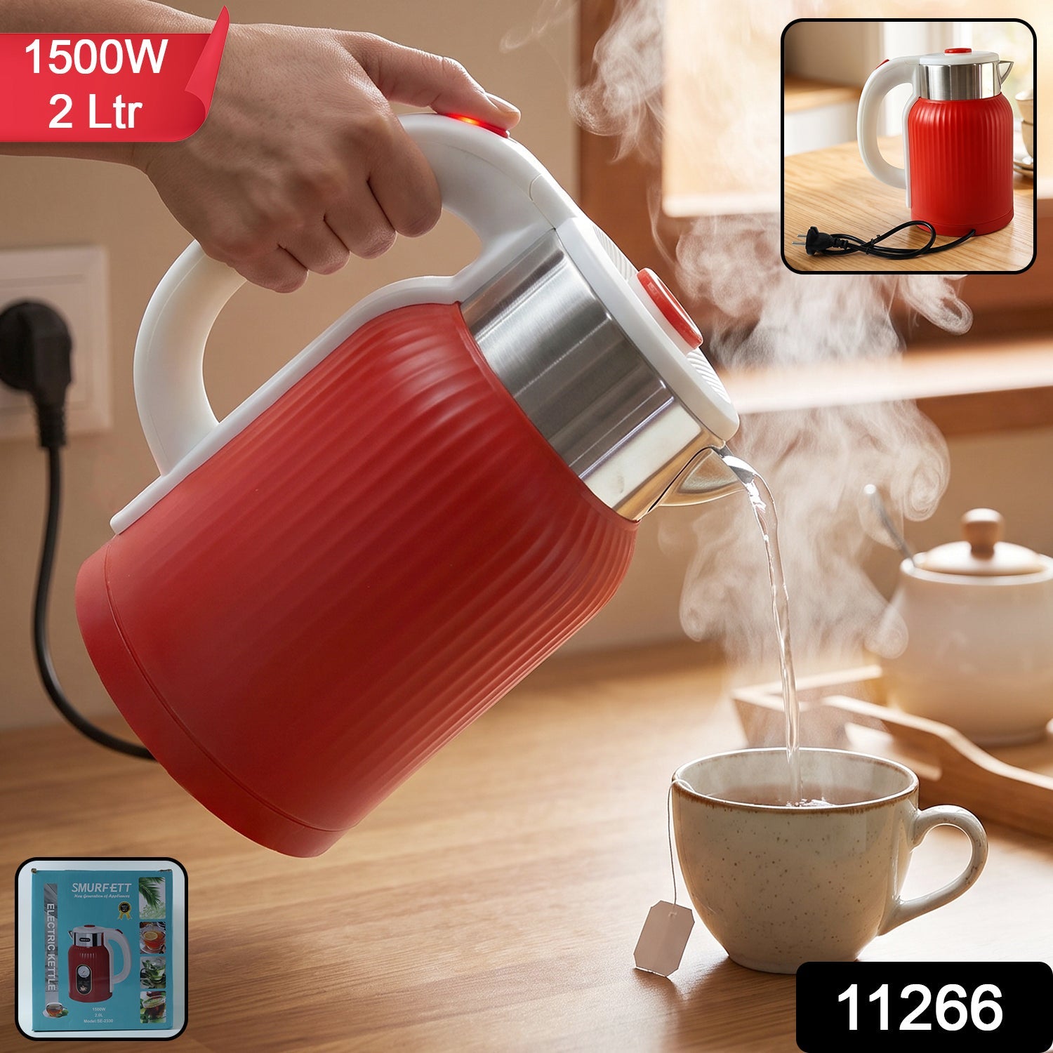Electric Kettle 2 Litre 1500w Red For Tea Coffee Milk And Hot Water (1 Pc)